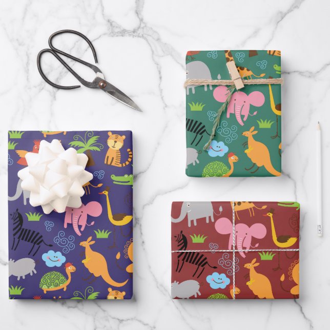 Many Animals Design Wrapping Paper (Front)