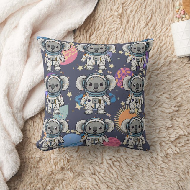 Many Astronaut Koala Cartoon Print Throw Pillow (Blanket)