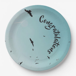 Many birds and a contrail & your Text Paper Plate