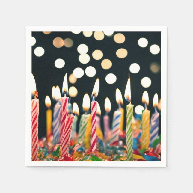 Many Birthday Candles On a Cake Napkin (Front)