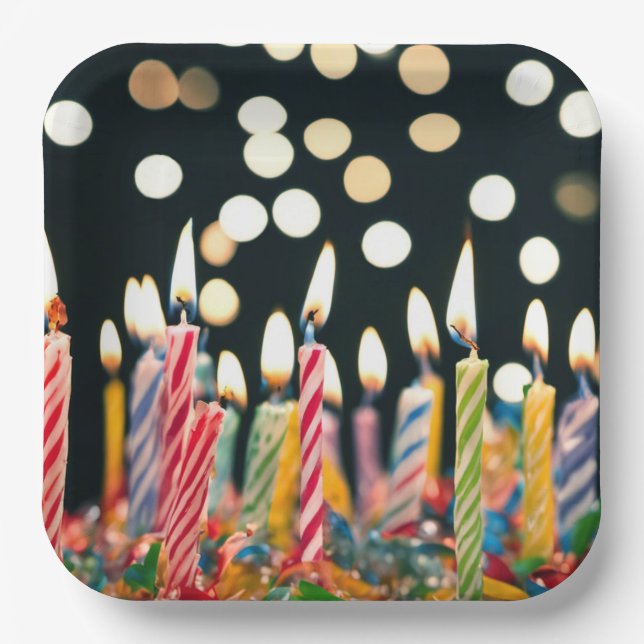 Many Birthday Candles On a Cake Paper Plate (Front)