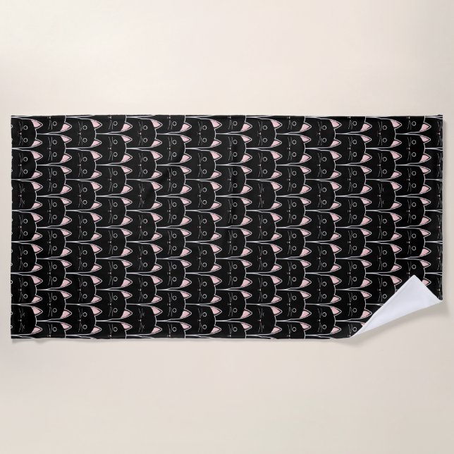 Many Black Cats Pattern Beach Towel (Front)