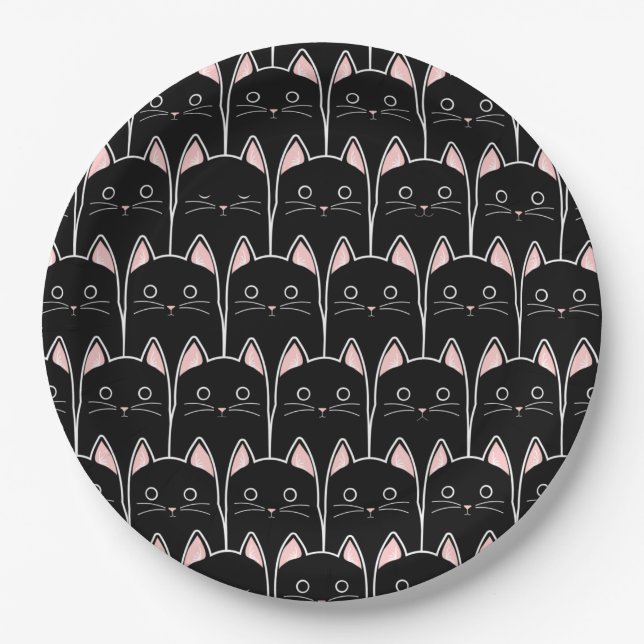 Many Black Cats Pattern Paper Plate (Front)