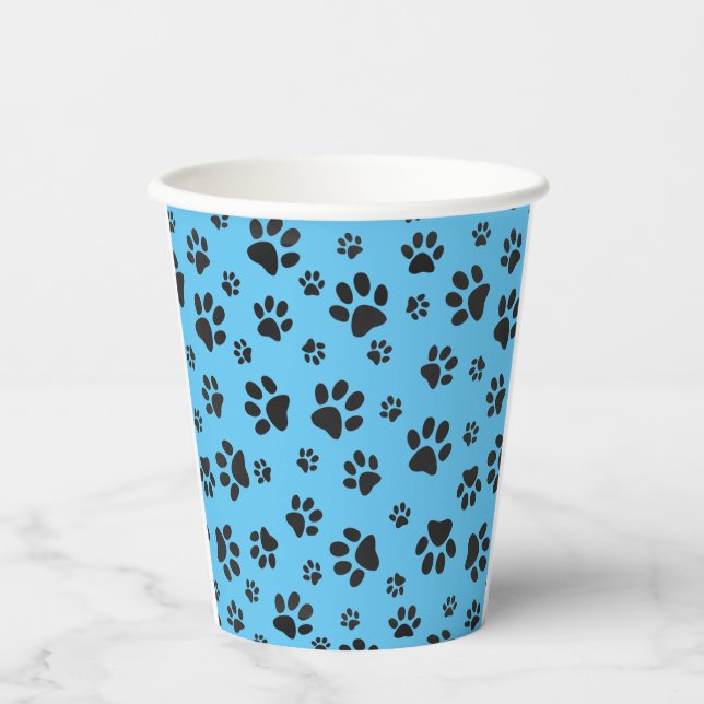 Many Black Paw Prints Design Paper Cup (Front)
