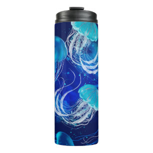 Many blue jellyfishes swimming underwater. Seamles Thermal Tumbler
