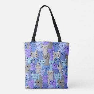 Many Blue Purple Cats Design Tote Bag