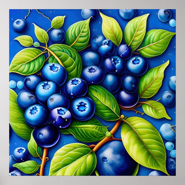 Many blueberry fruit painting. poster (Front)