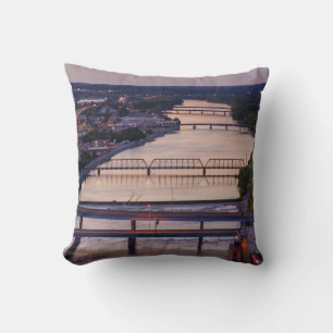 Many Bridges Span The Grand River, Sunset View Throw Pillow