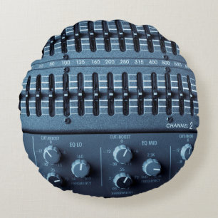 Many buttons on a sound mixer in a recording studi round pillow