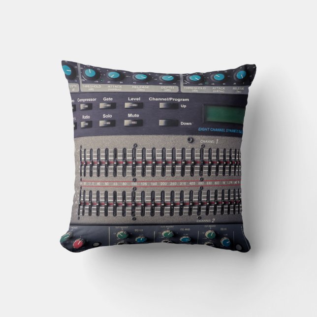 Many Buttons Sound Mixer Studio Throw Pillow (Front)
