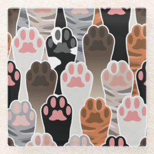 Many Cat Paws Pattern Glass Coaster