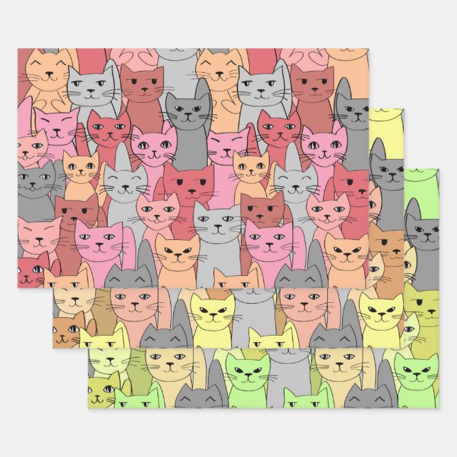 Many Cats Design Wrapping Paper Sheet (Set)