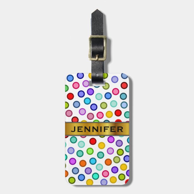 Many Colourful Circles + Custom Name Luggage Tag (Front Vertical)