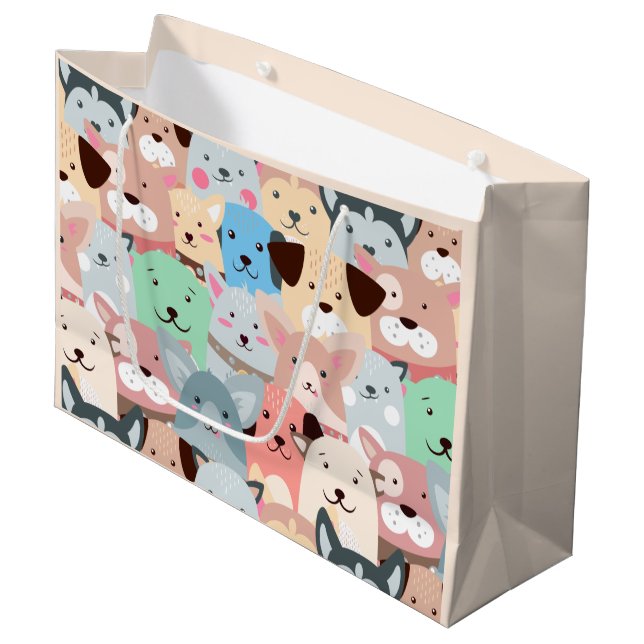 Many Colourful Dogs Design Large Gift Bag (Front Angled)