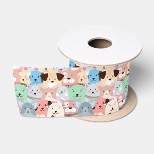 Many Colourful Dogs Design Satin Ribbon