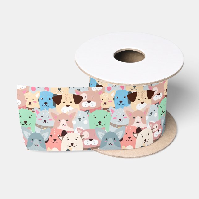 Many Colourful Dogs Design Satin Ribbon (Spool)