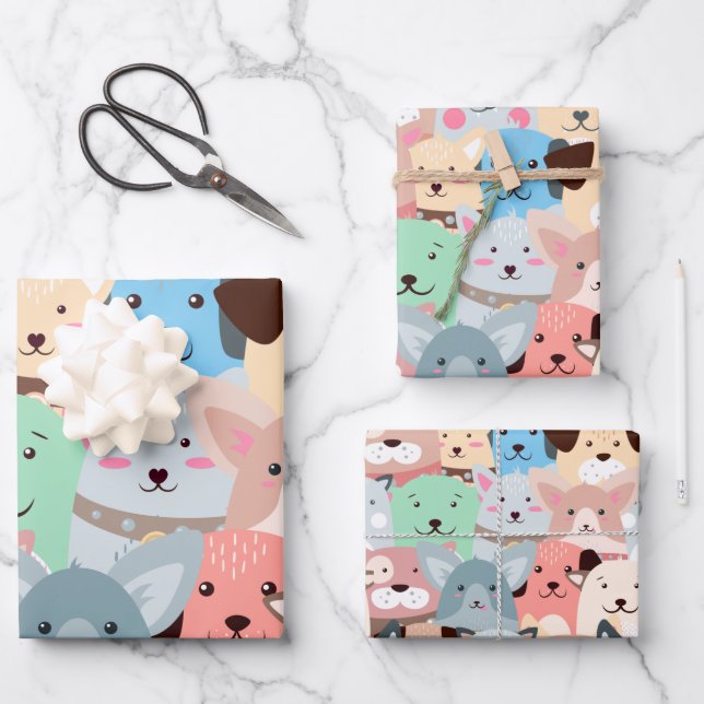 Many Colourful Dogs Design Wrapping Paper Sheet (Front)