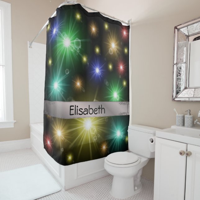 many colourful glowing festive lights shower curta (In Situ)