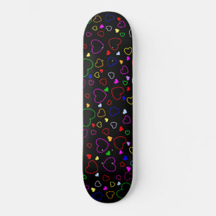 Many Colourful Hearts On Black Skateboard