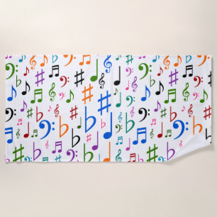Many Colourful Music Notes and Symbols Beach Towel