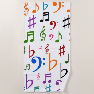 Many Colourful Music Notes and Symbols Beach Towel