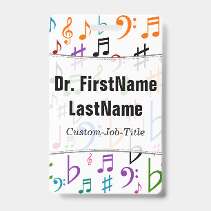 Many Colourful Music Notes and Symbols; Custom Nam Badge