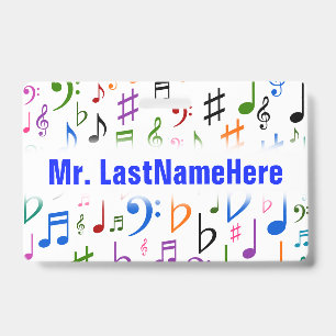 Many Colourful Music Notes and Symbols + Name Badge