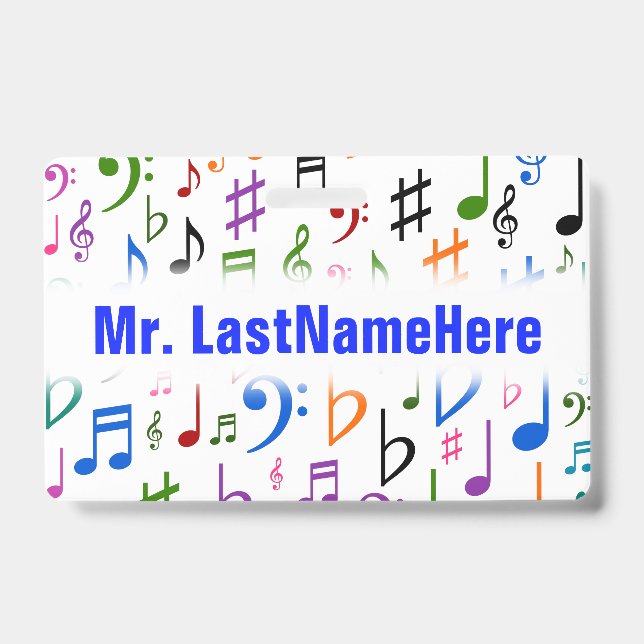 Many Colourful Music Notes and Symbols + Name Badge (Front)