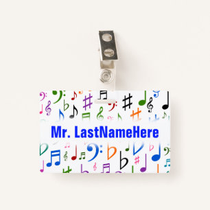 Many Colourful Music Notes and Symbols + Name Badge