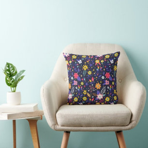 Many Colours Flowers and Leaf Print Modern pillow 