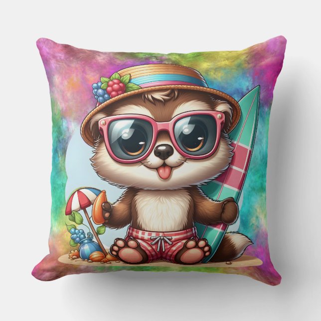 Many Colours Summertime Chipmunk  Throw Pillow (Front)