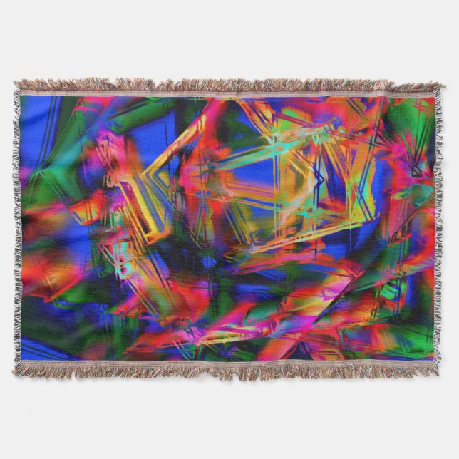 Many crooked squares with colourful 'brushstrokes' throw blanket (Front)