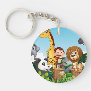 Many Cute Animals in The Forest Keychain