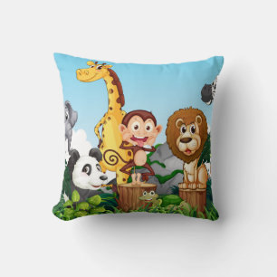 Many Cute Animals in The Forest Throw Pillow
