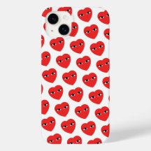 Many Cute Red Hearts with Eyes on white