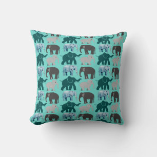 Many Elephants Throw Pillow