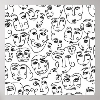 Many Faces Line Art Poster