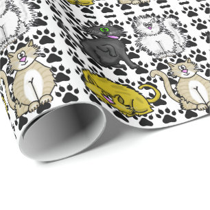 Many Fun Cats and Paw Prints Gift Wrap