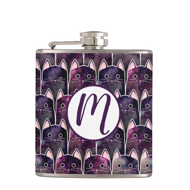 Many Galaxy Cats Pattern Hip Flask (Front)