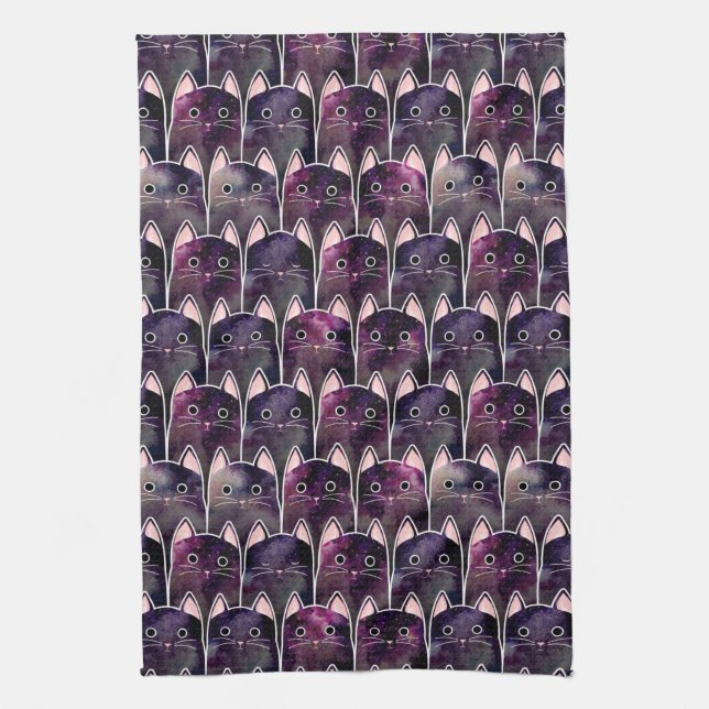Many Galaxy Cats Pattern Kitchen Towel (Vertical)