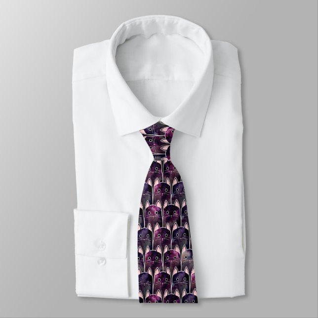 Many Galaxy Cats Pattern Tie (Tied)