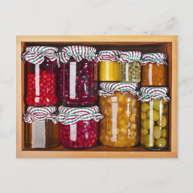 Many Glass Bottles With Preserved Food Postcard (Front)