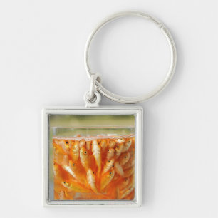 Many goldfish which are in the glass container keychain