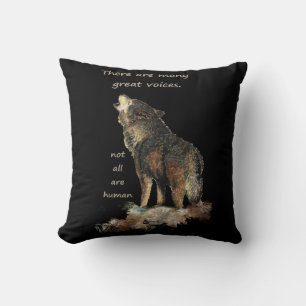 Many great voices Inspirational Wolf Quote Throw Pillow