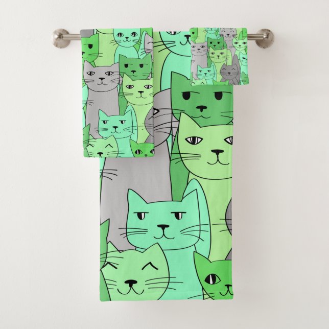 Many Green Cats Design Bath Towel Set (Insitu)