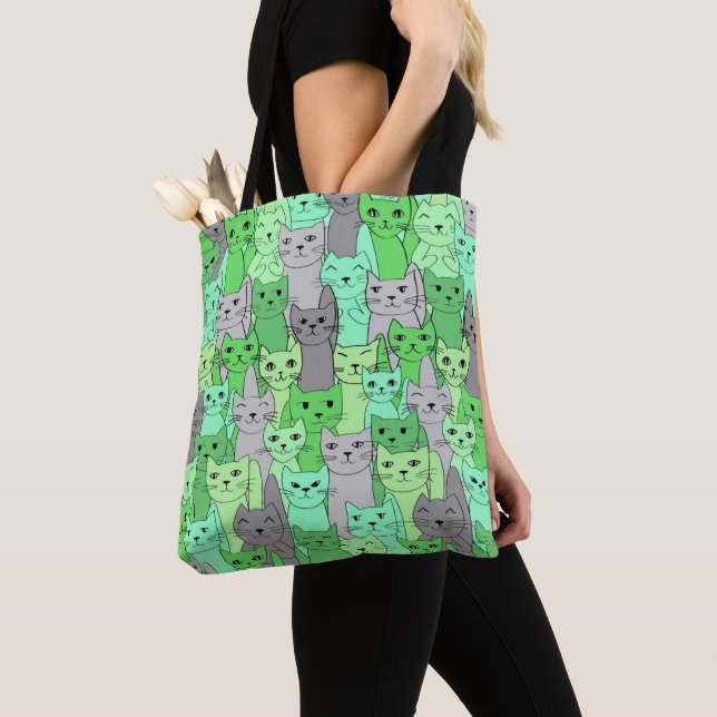 Many Green Cats Design Tote Bag (Close Up)