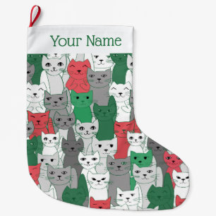 Many Green Red Cats Design Christmas Stocking