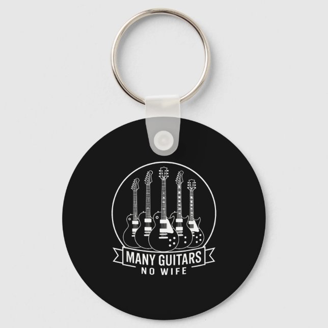Many Guitars One Wife Funny For Men Women  Keychain (Front)