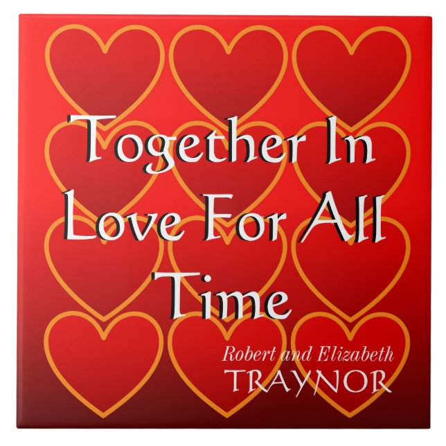 Many Hearts Ceramic Tile with Name and Message (Front)