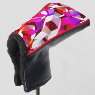 Many hexagons coloured, on dark red background golf head cover